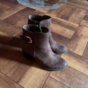 Style & Co. Brown Suede Ankle Booties with Buckle Accent